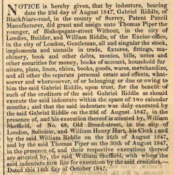 Riddle by indenture did grant and assign unto Thomas Piper and William Riddle all stock