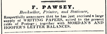 advert announcing Mordan's and Hooper's letter balances are available in December 1839