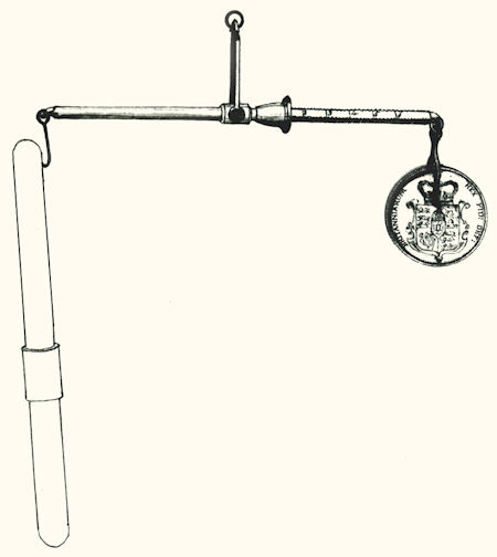 Riddle coin scale according to Registered Design No. 1312