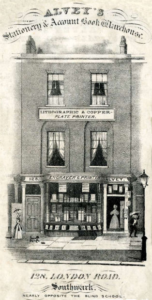 trade card of Alvey's  Stationery