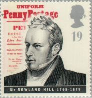 Commemorative stamp 200th birthday of Sir Rowland Hill [1795-1879], known for the Uniform Penny Postage. Great Britain 1995